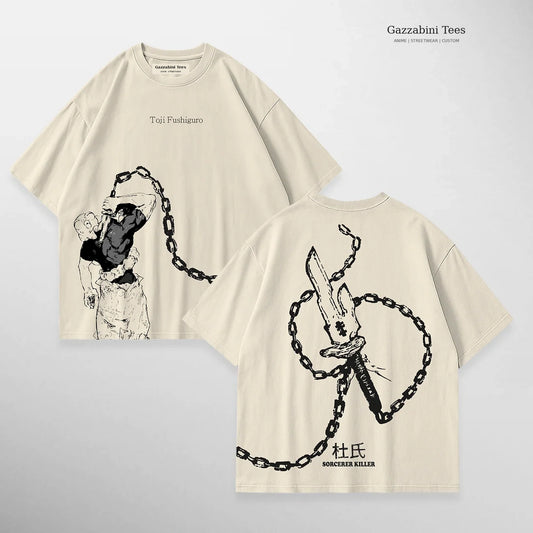Toji Cadenas beige de Gazzabini Tees: frente y espalda completos, marca y etiqueta.